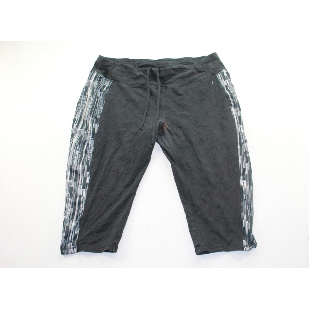 Danskin Now Women Black Capri Pants Fitted Side Stripes Casual Size XXL